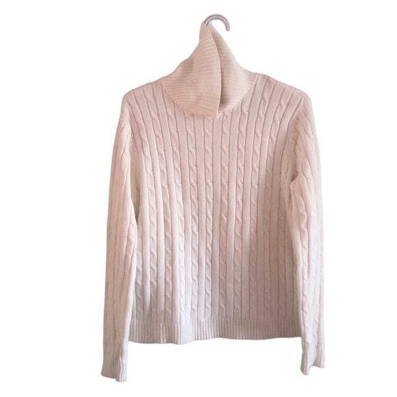 Ivory Cable Knit Turtleneck 100% Cotton  Sweater - Picture 4 of 11